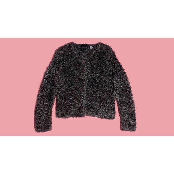 1998 MICHAEL SIMON NY New York Shag, Fuzzy, Cozy Button Up Cardigan Sweater. S-M - Picture 2 of 7